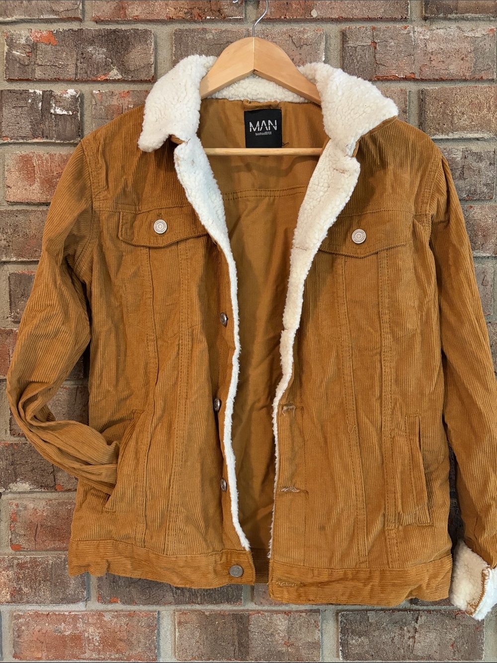 MAN Sherpa-Lined Corduroy Jacket in Tan